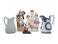 A Group of Staffordshire Figures and Pitchers