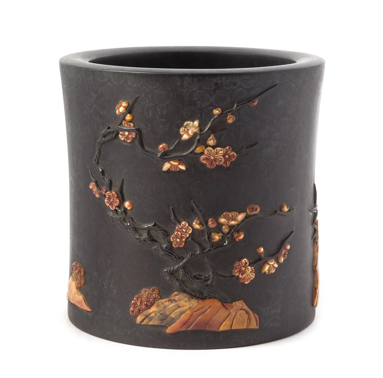 A Zitan Brush Pot, Bitong Height 6 1/2 inches.