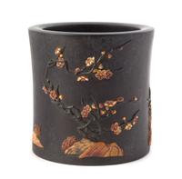 A Zitan Brush Pot, Bitong Height 6 1/2 inches.