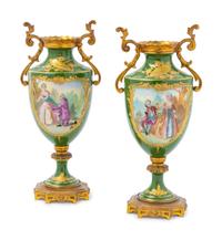 A Pair of Sevres Style Gilt Metal Mounted Porcelain Vases