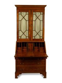 A George III Style Burlwood and Pine Secretary/Bookcase — 20TH CENTURY
