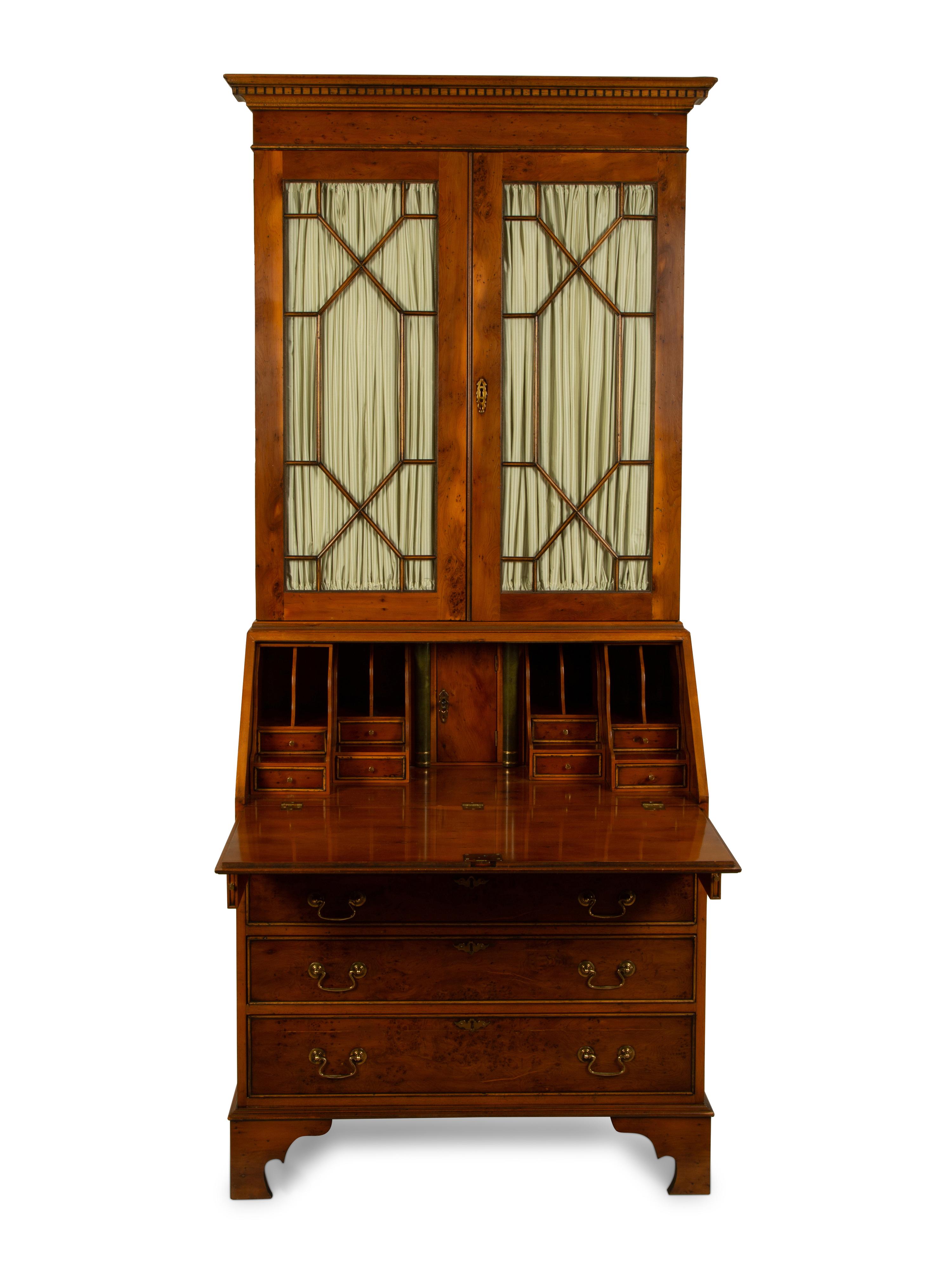 A George III Style Burlwood and Pine Secretary/Bookcase — 20TH CENTURY