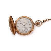 GOLD-FILLED HUNTER CASE POCKET WATCH AND FOB CHAIN