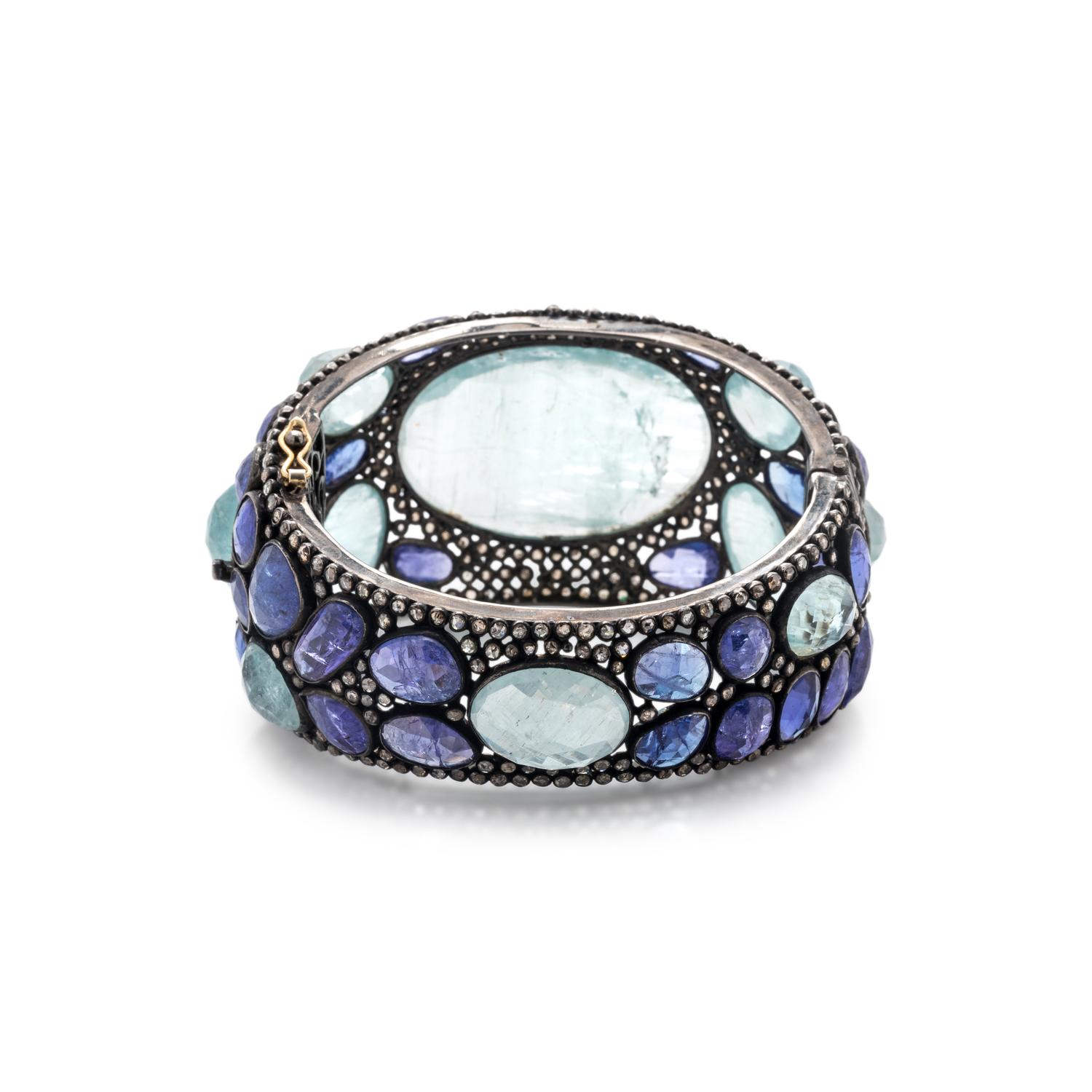 TOURMALINE, TANZANITE AND DIAMOND BANGLE BRACELET