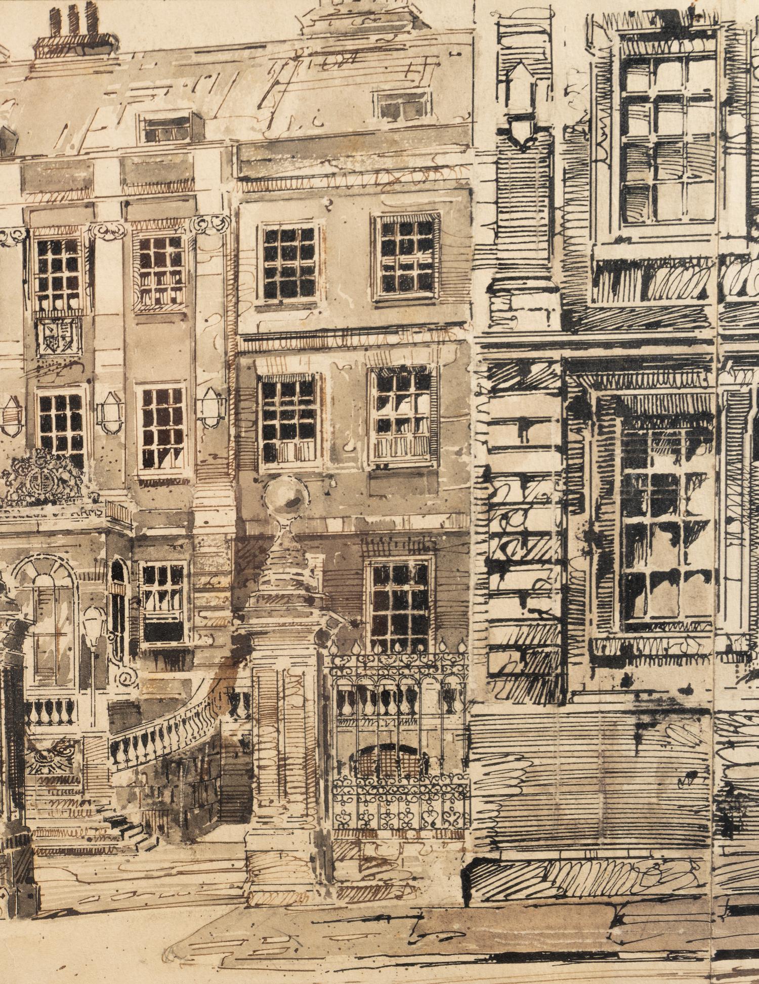 Two Ink and Gouache Illustrations of Architectural Views