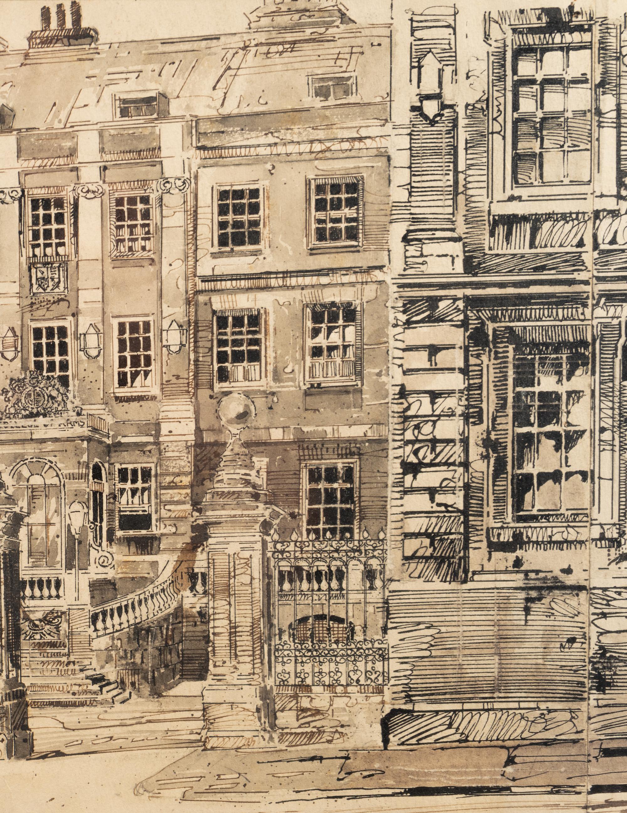 Two Ink and Gouache Illustrations of Architectural Views