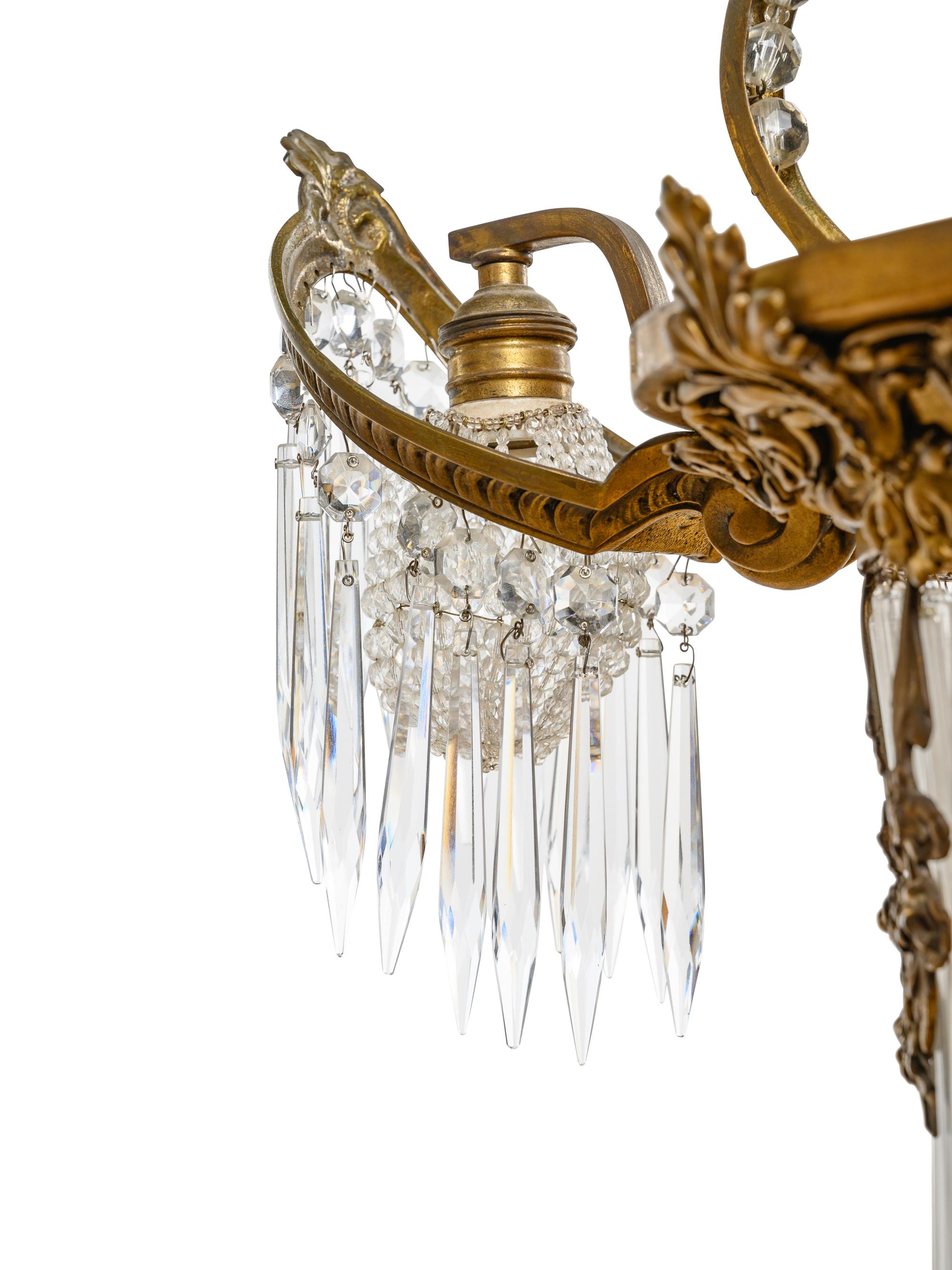 A Continental Gilt Bronze and Glass Three-Light Chandelier