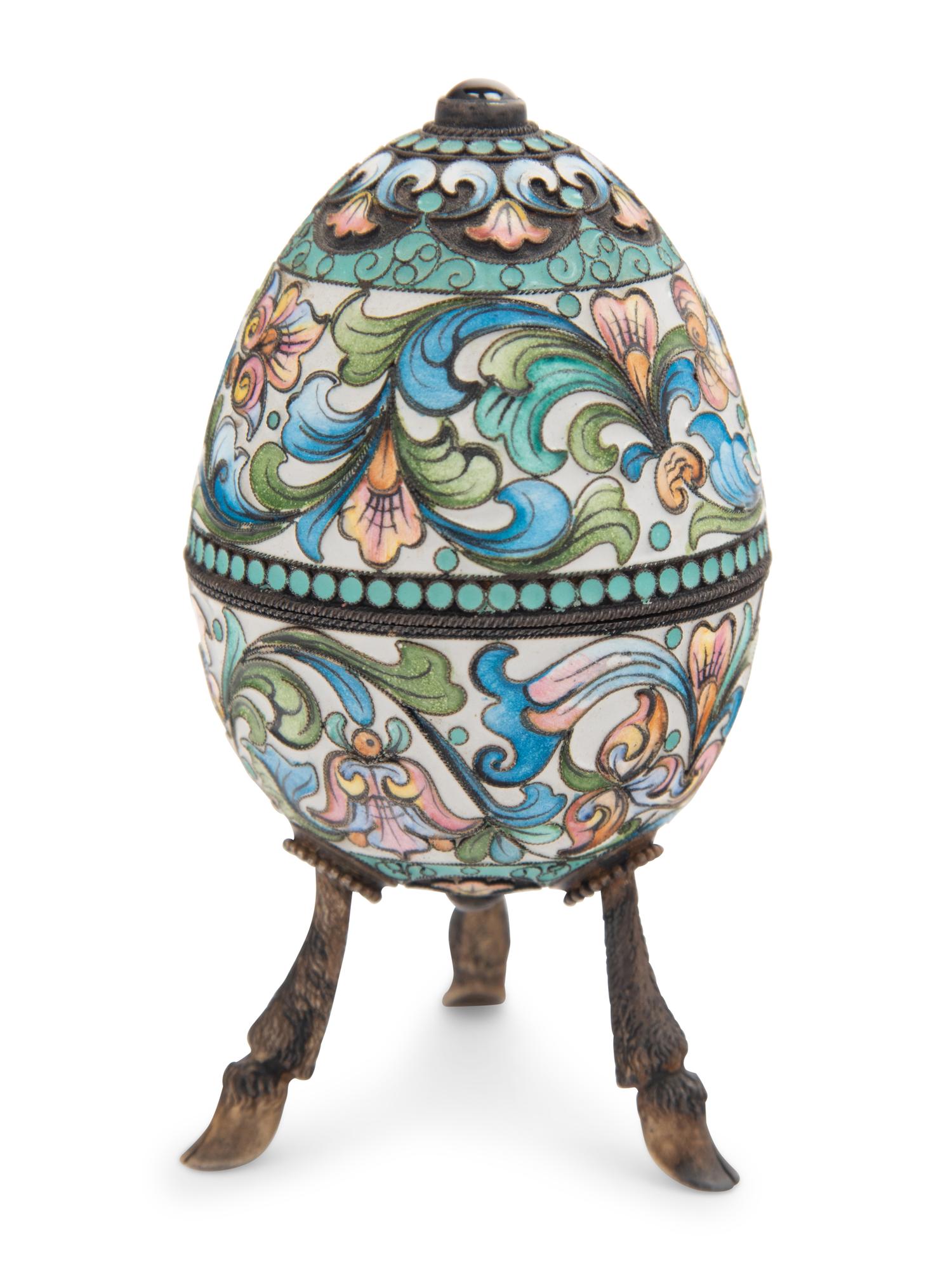 A Russian Enameled Silver Egg