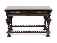 A Portuguese Baroque Style Brass Mounted Rosewood Library Table