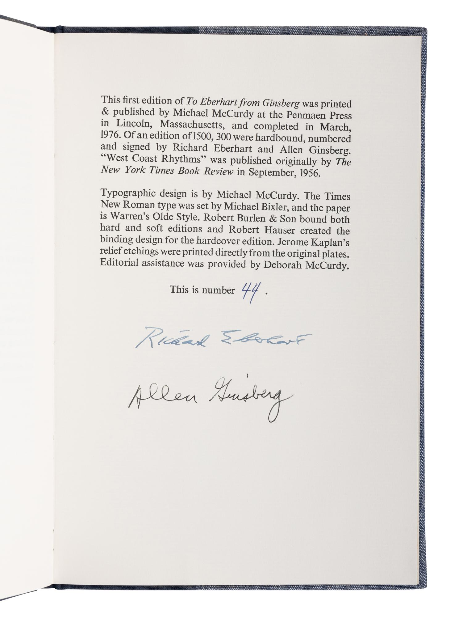 GINSBERG, Allen (1926-1997). A group of 12 works by or about Ginsberg, MANY SIGNED OR INSCRIBED, comprising:
