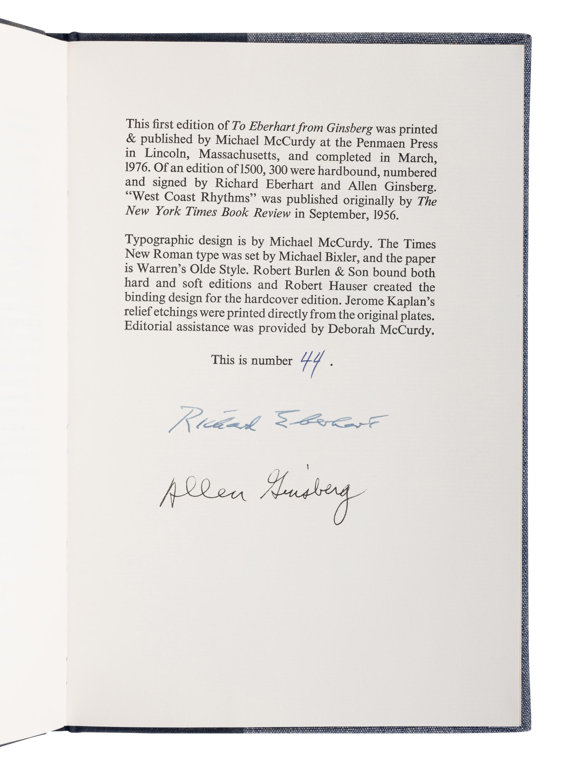 GINSBERG, Allen (1926-1997). A group of 12 works by or about Ginsberg, MANY SIGNED OR INSCRIBED, comprising: