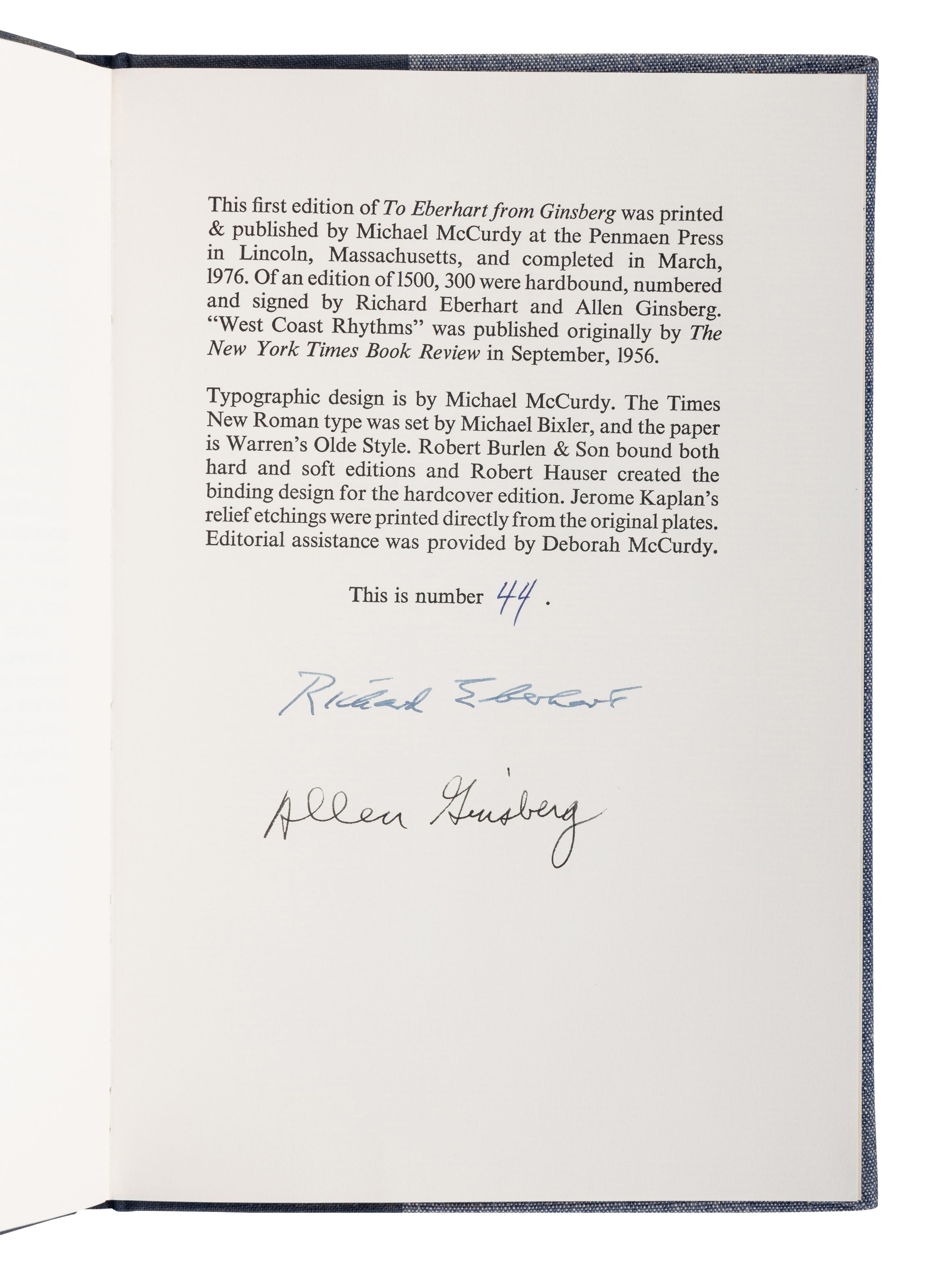 GINSBERG, Allen (1926-1997). A group of 12 works by or about Ginsberg, MANY SIGNED OR INSCRIBED, comprising: