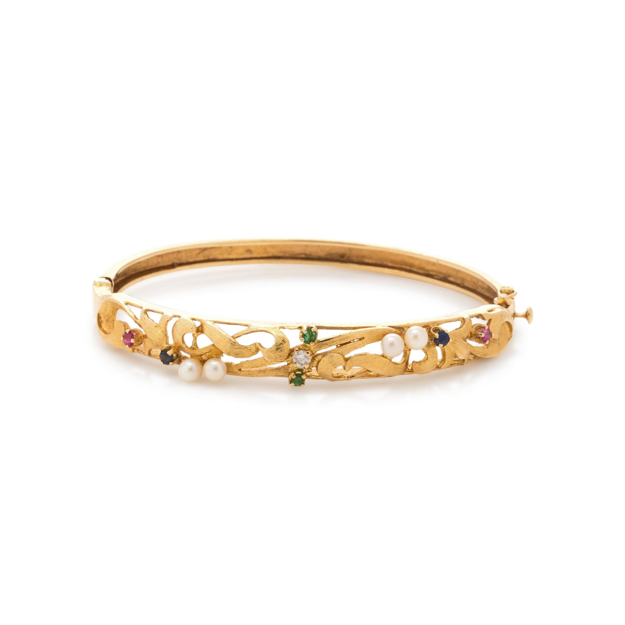YELLOW GOLD AND MULTIGEM BANGLE BRACELET