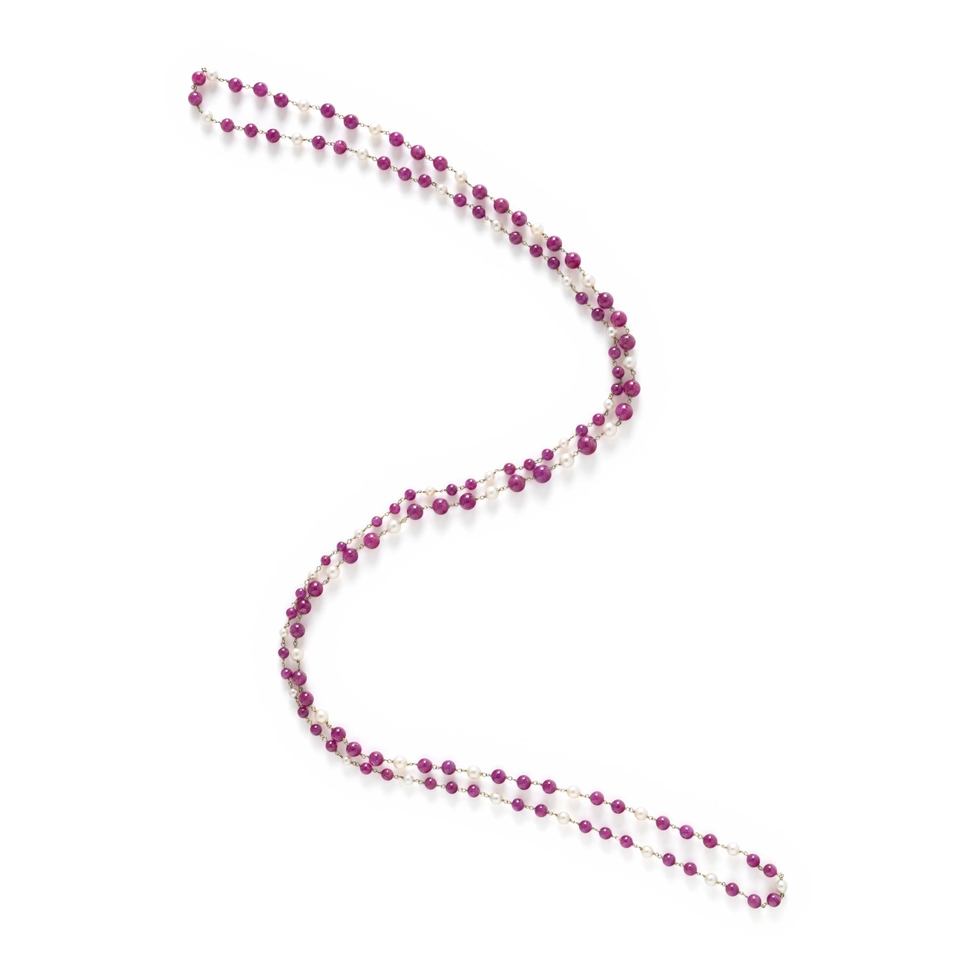 RUBY AND CULTURED PEARL NECKLACE