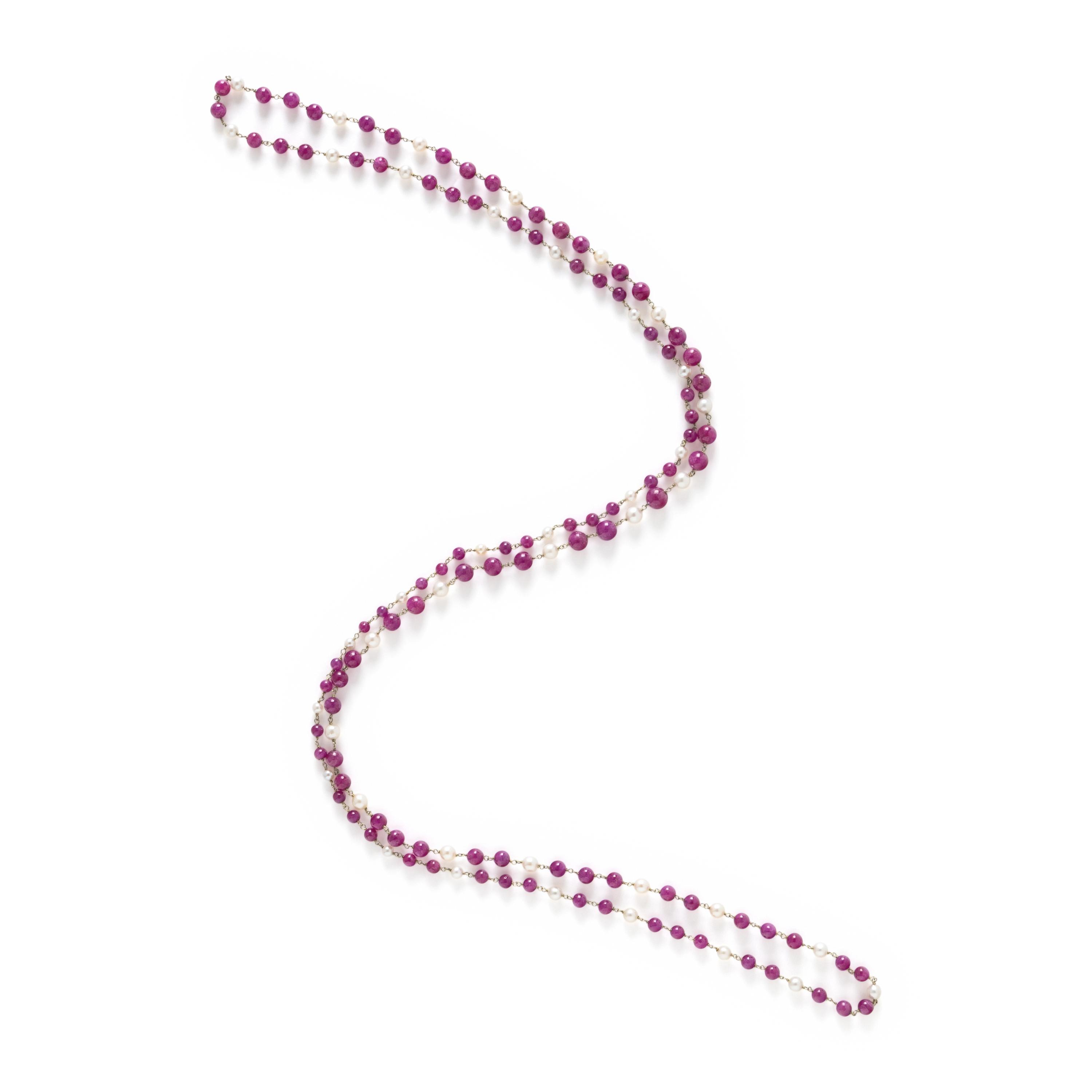 RUBY AND CULTURED PEARL NECKLACE
