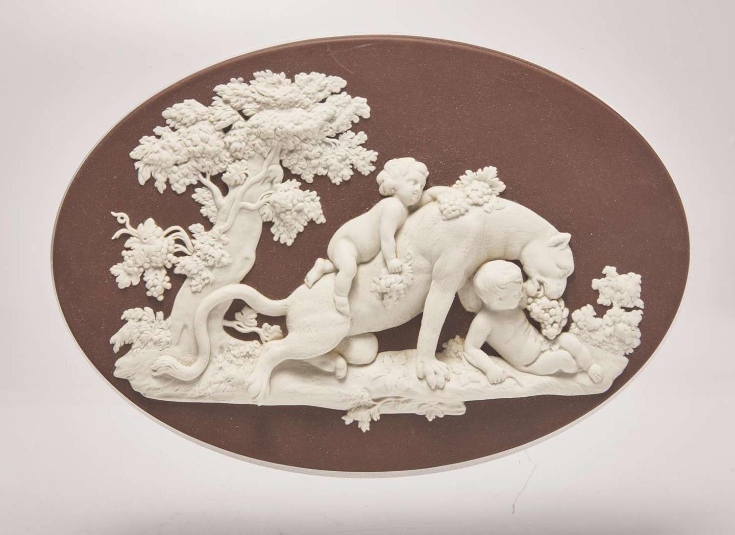 A Wedgwood Black Jasperware "Bacchanalian Boys and Panther" Plaque, UK, 2008