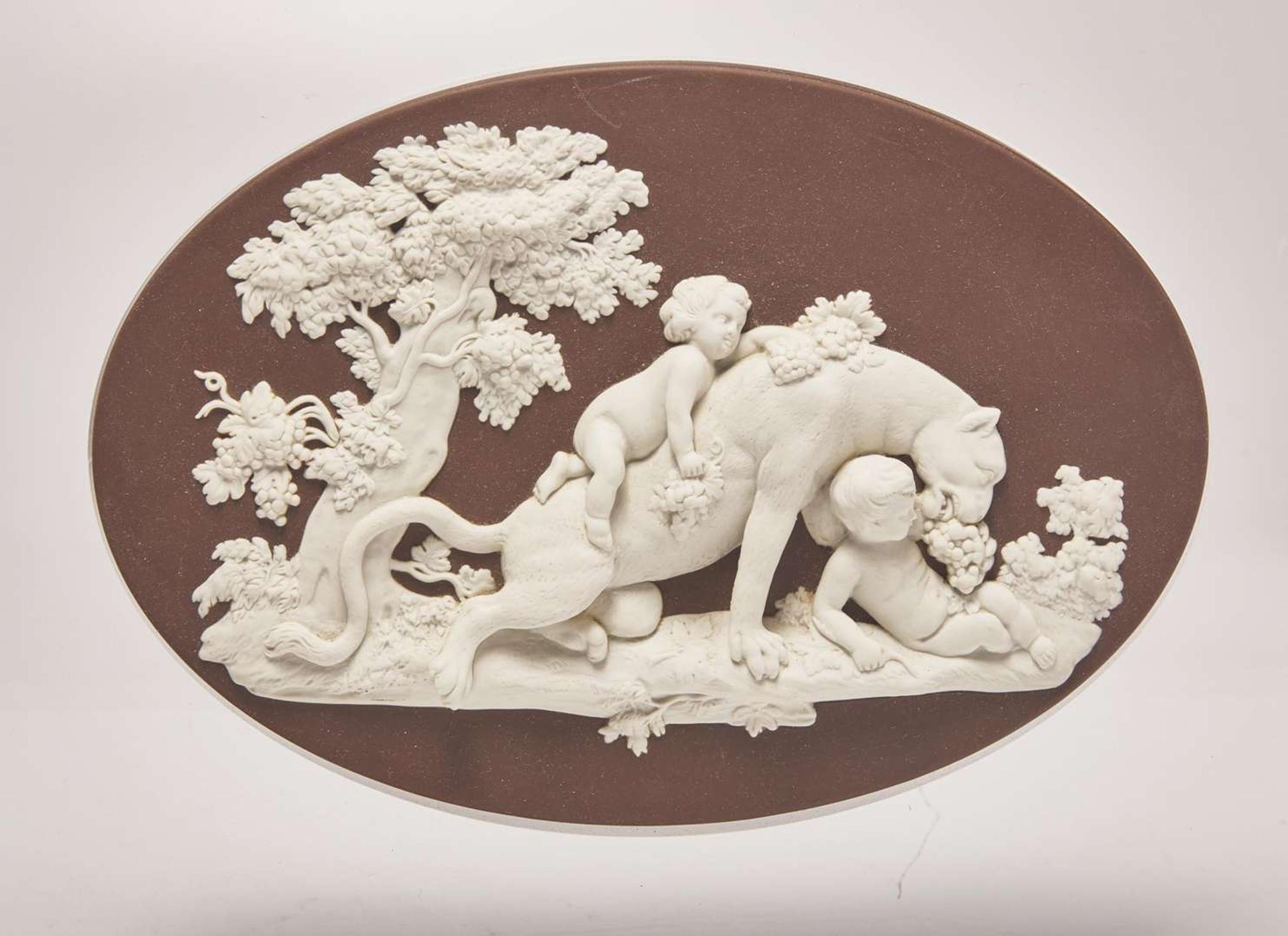 A Wedgwood Black Jasperware "Bacchanalian Boys and Panther" Plaque, UK, 2008
