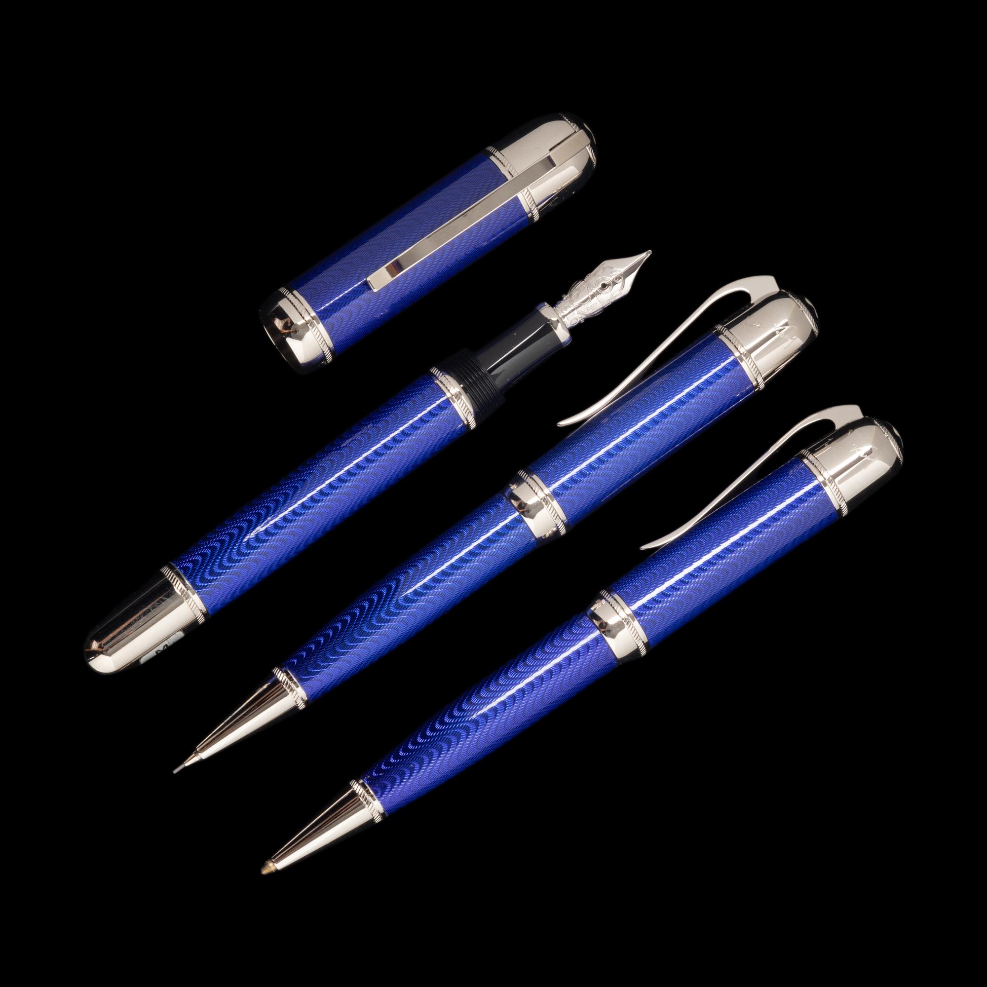 A Montblanc Limited Edition Jules Verne Fountain Pen, Rollerball Pen and Mechanical Pencil Set