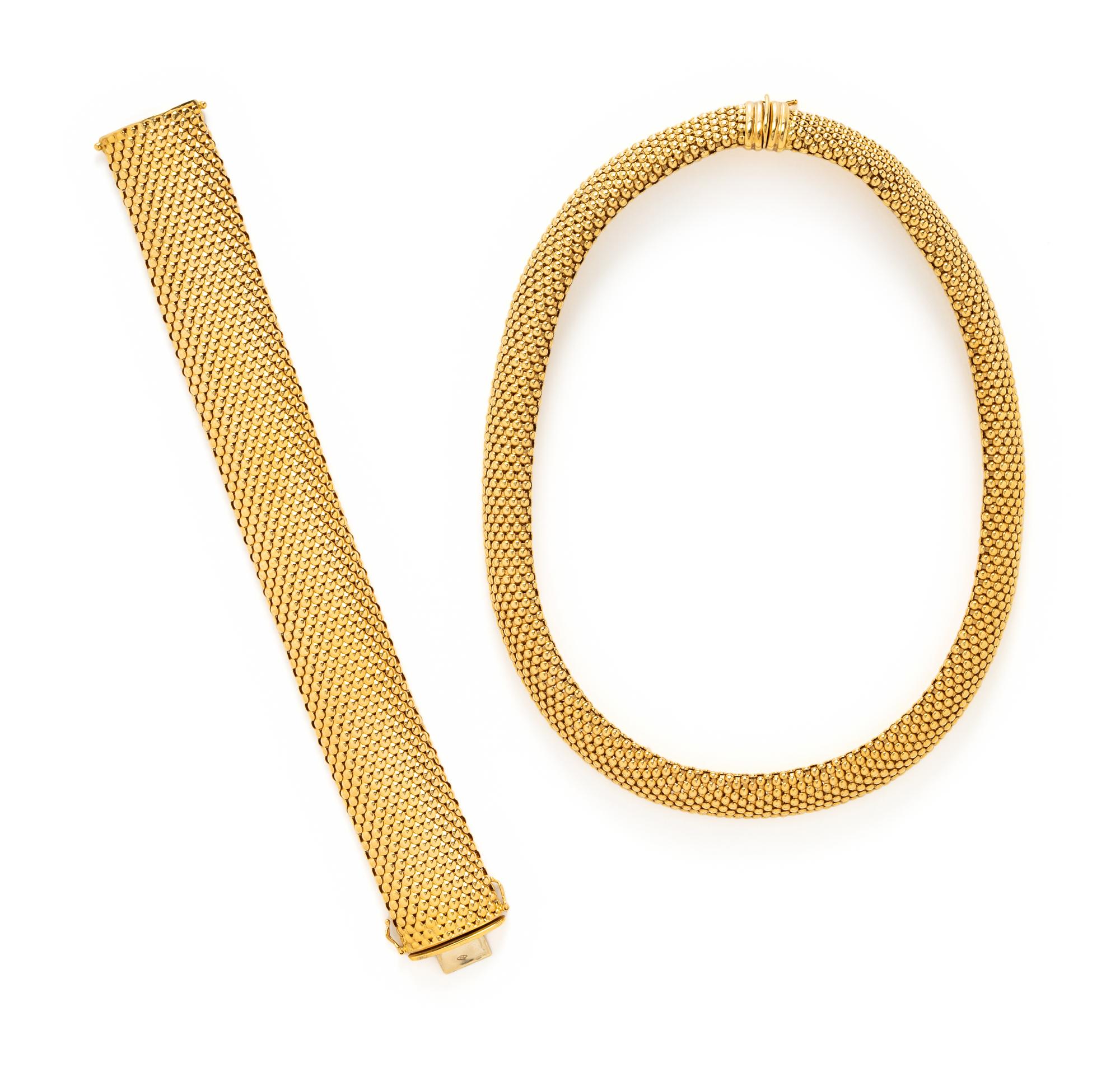 YELLOW GOLD NECKLACE AND BRACELET SET