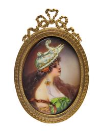 A Limoges Enamel on Copper Portrait Plaque, Height of plaque 3 7/8 inches.