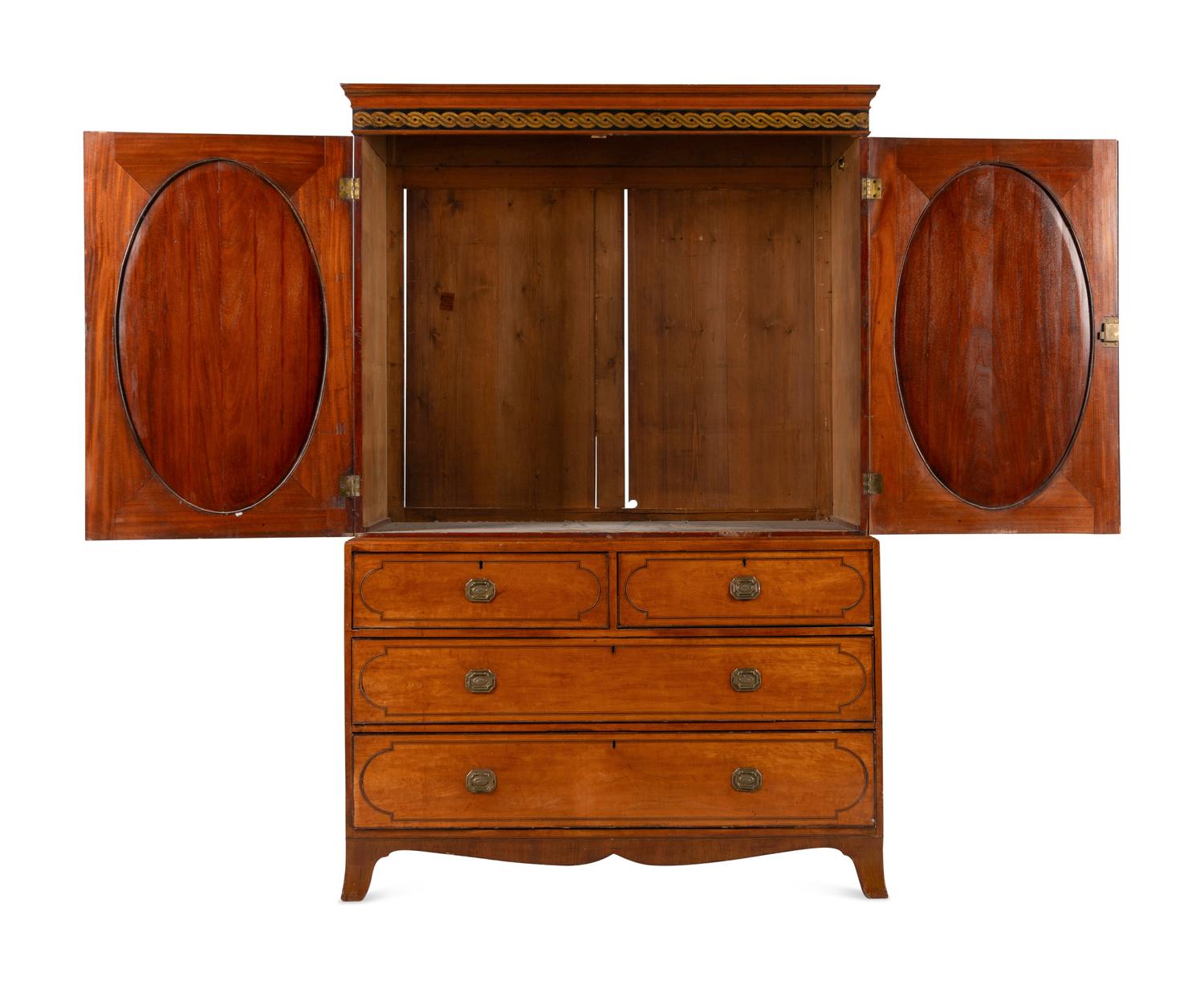 An Edwardian Painted Satinwood Linen Press