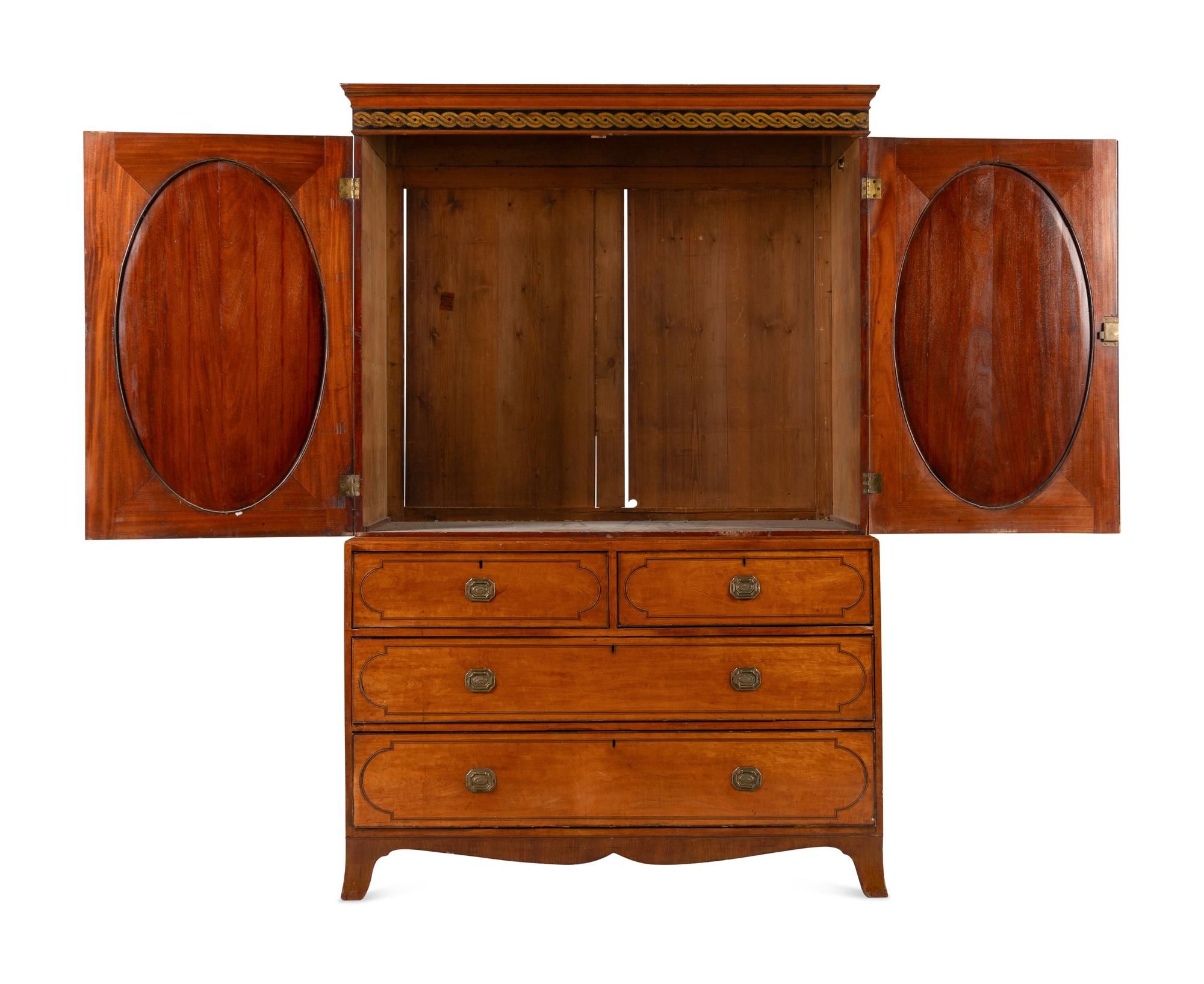 An Edwardian Painted Satinwood Linen Press