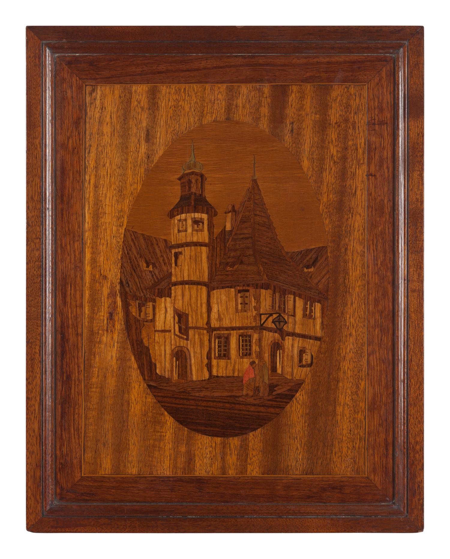 Two Continental Carved and Marquetry Decorated Panels