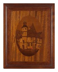 Two Continental Carved and Marquetry Decorated Panels