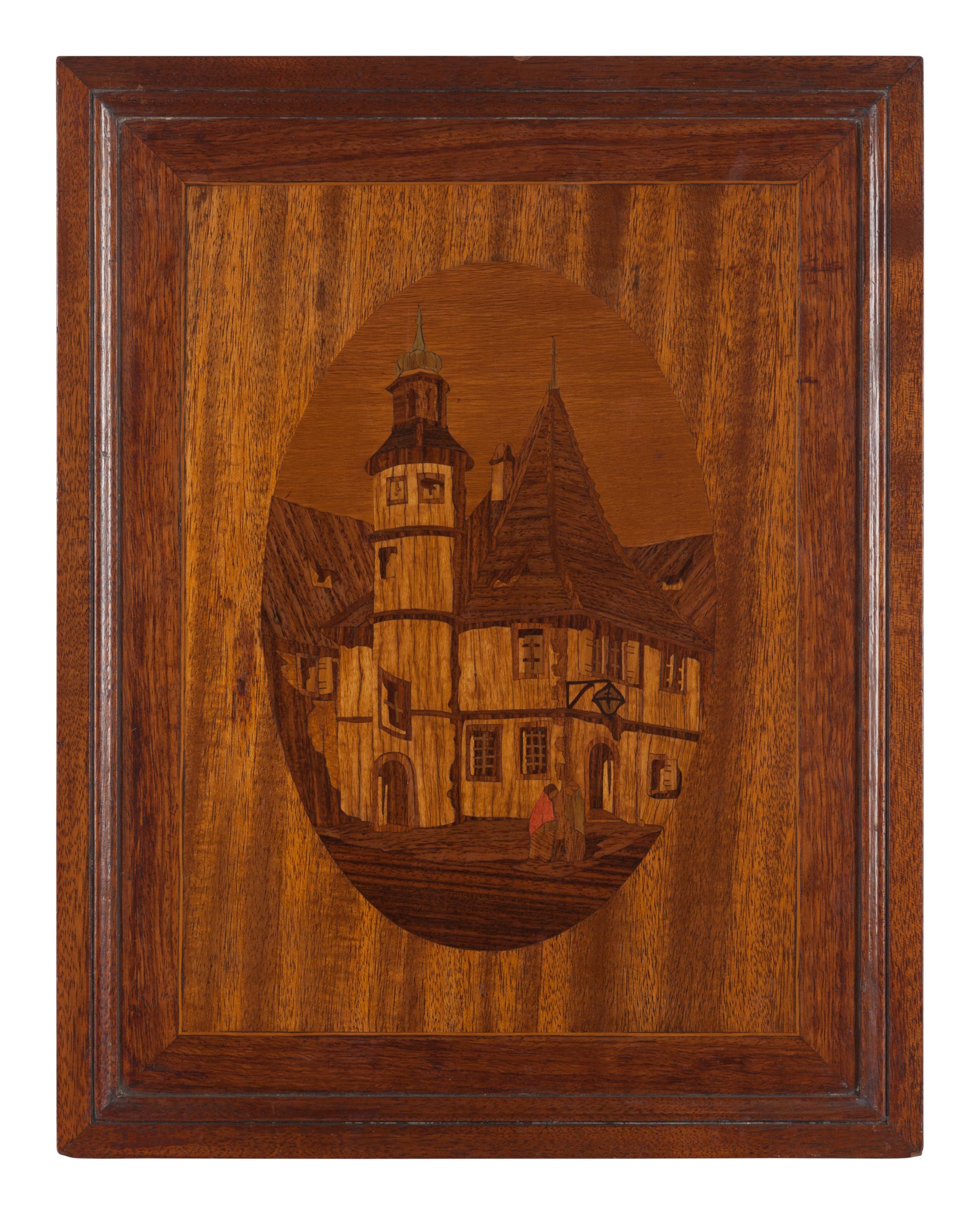 Two Continental Carved and Marquetry Decorated Panels