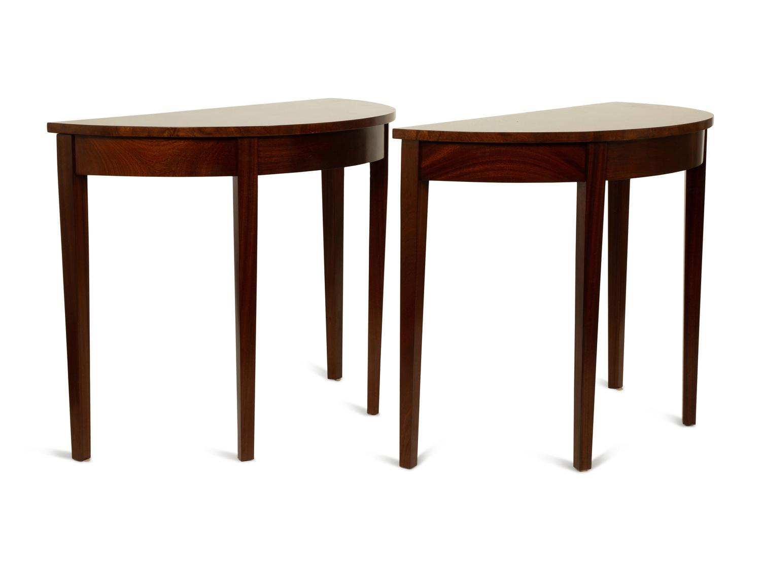 A Pair of George III Mahogany Demi-lune Console Tables — 19TH CENTURY