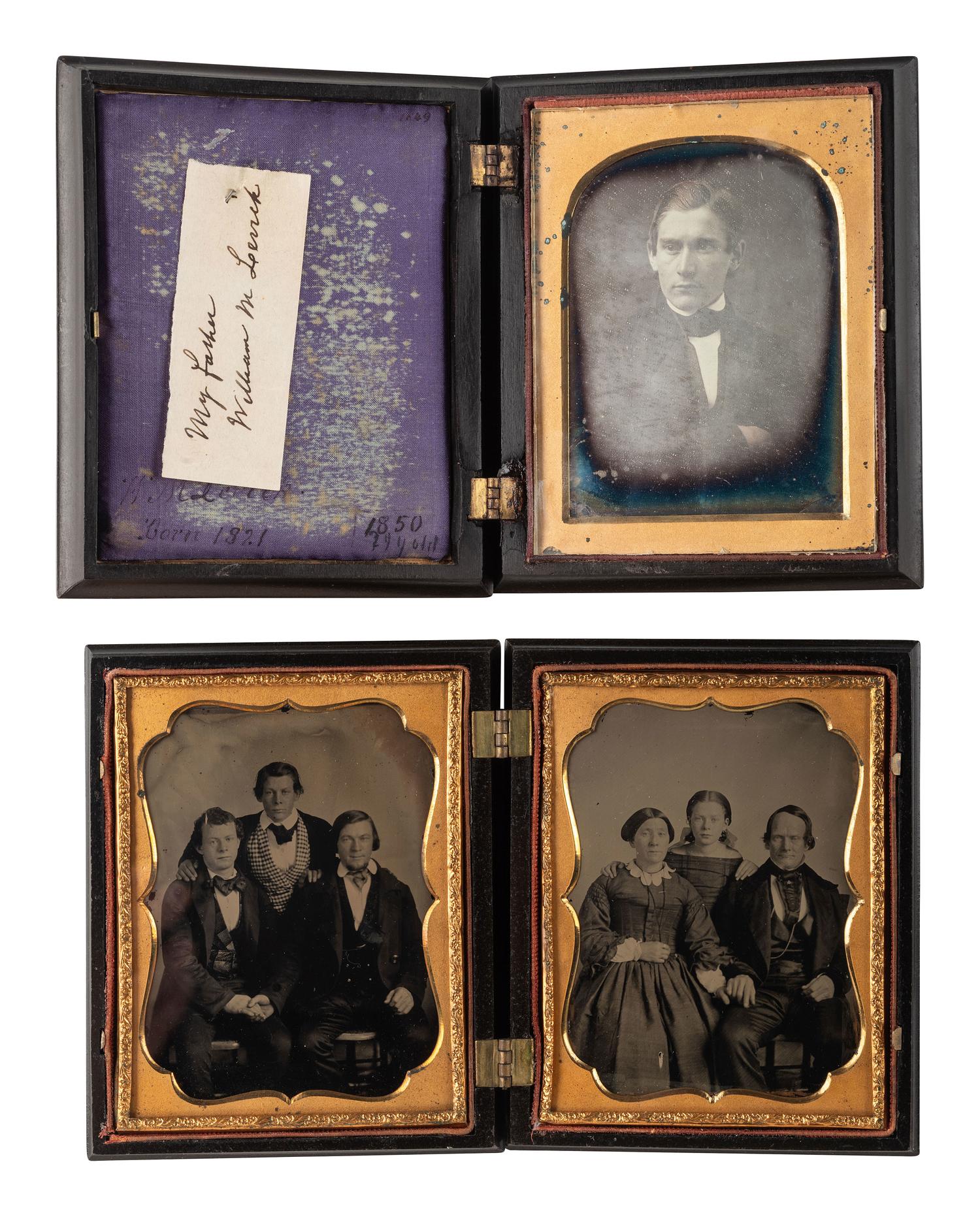 [EARLY PHOTOGRAPHY]. 5 quarter plate Union cases and one Union wall frame, all containing portraits.