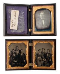 [EARLY PHOTOGRAPHY]. 5 quarter plate Union cases and one Union wall frame, all containing portraits.