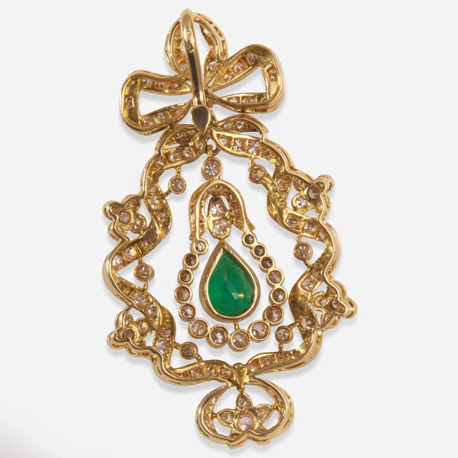 An 18K Yellow Gold, Emerald, and Diamond Pendant