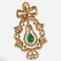 An 18K Yellow Gold, Emerald, and Diamond Pendant