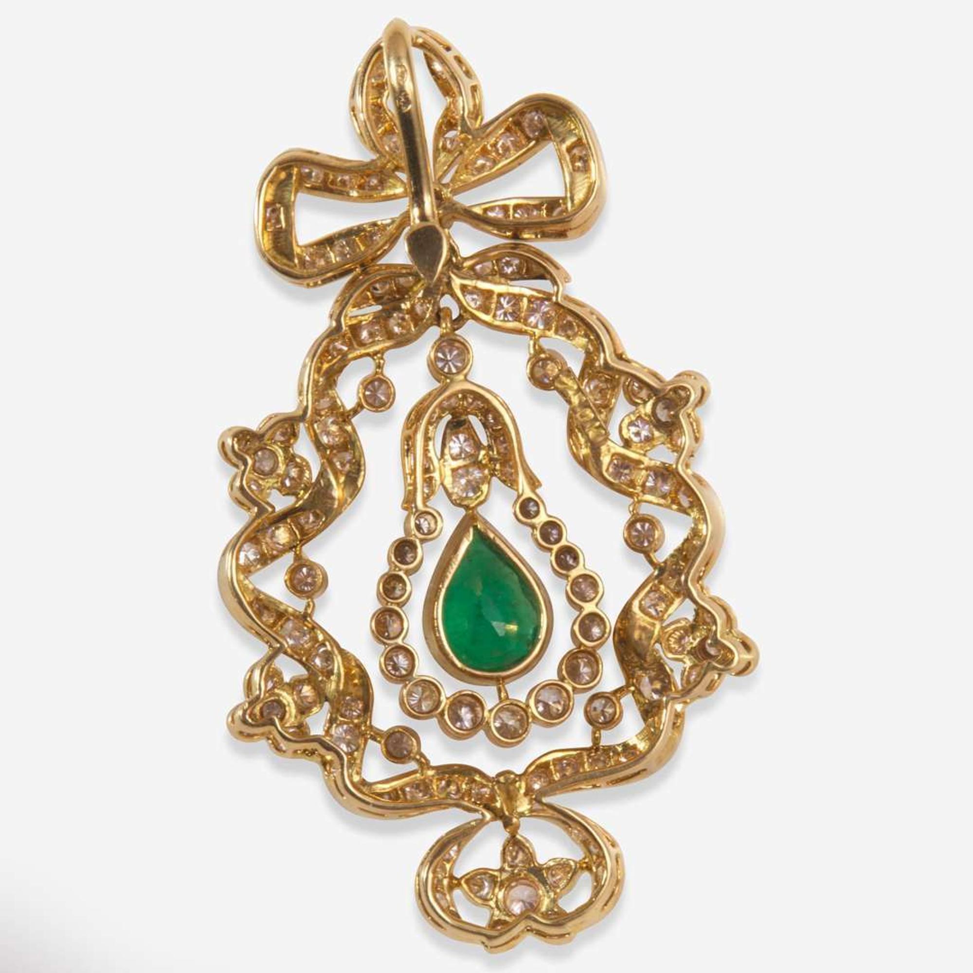 An 18K Yellow Gold, Emerald, and Diamond Pendant