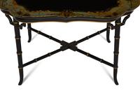 A Regency Style Black and Polychromed Lacquer Tray Top Table
