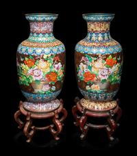 Two Pairs of Large Chinese Cloisonné Baluster Vases