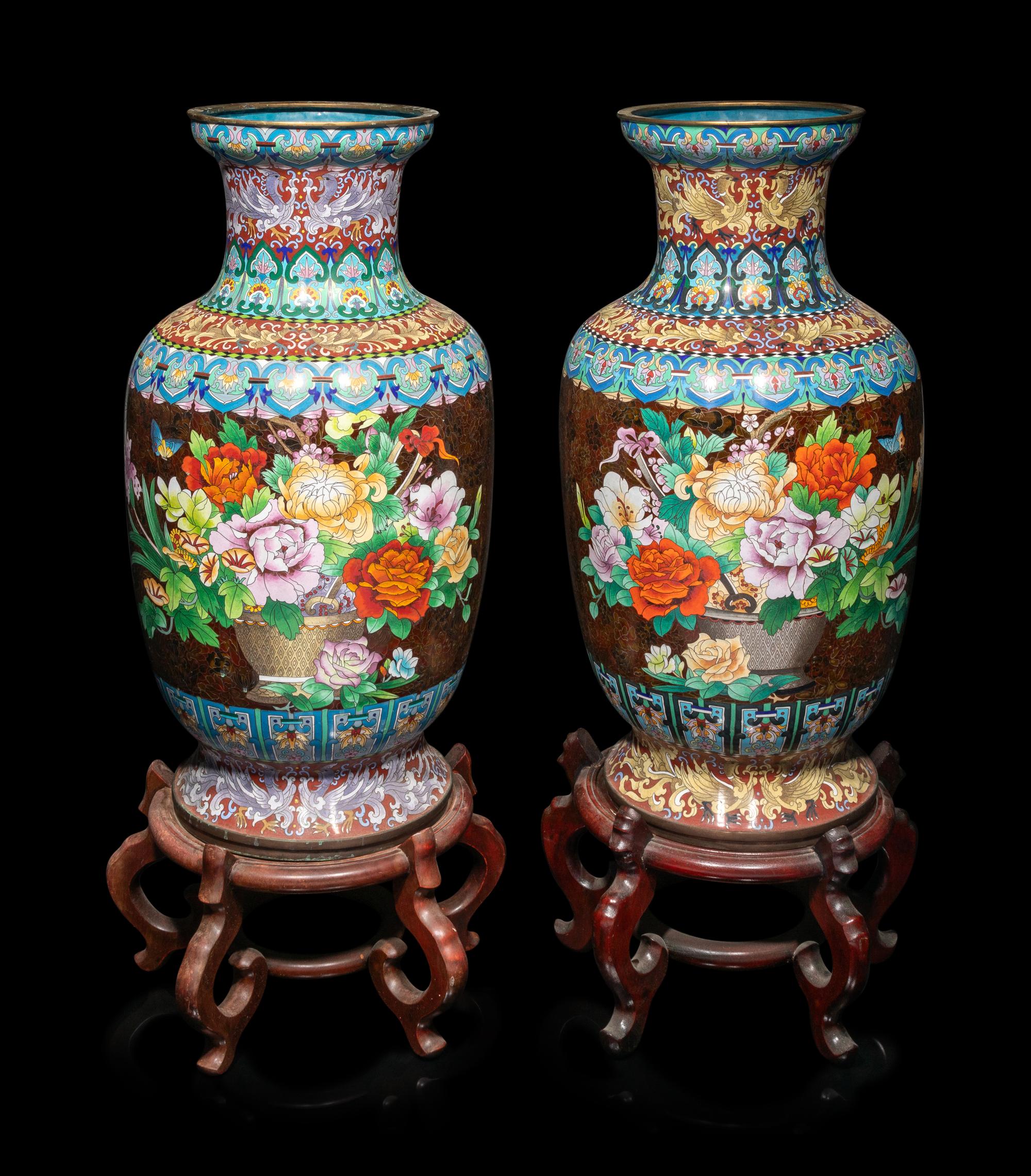 Two Pairs of Large Chinese Cloisonné Baluster Vases