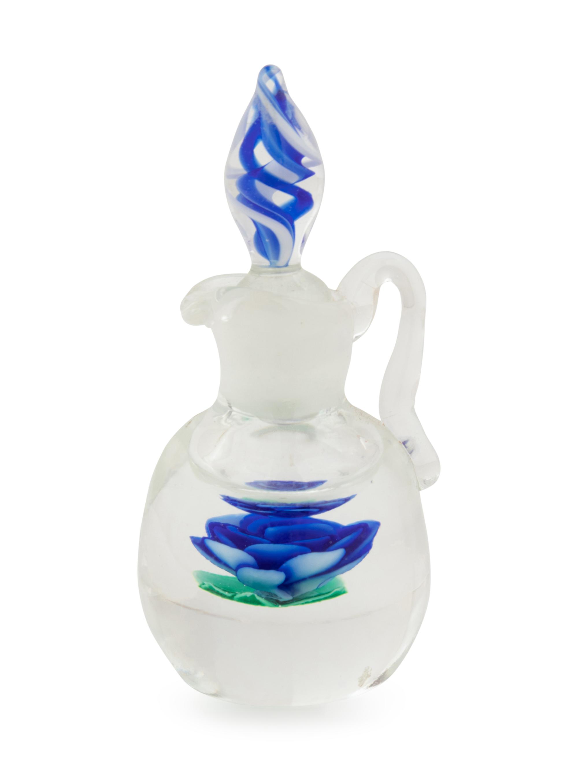 A Francis Whittemore Blue Crimp Rose Miniature Glass Bottle with Twist Stopper