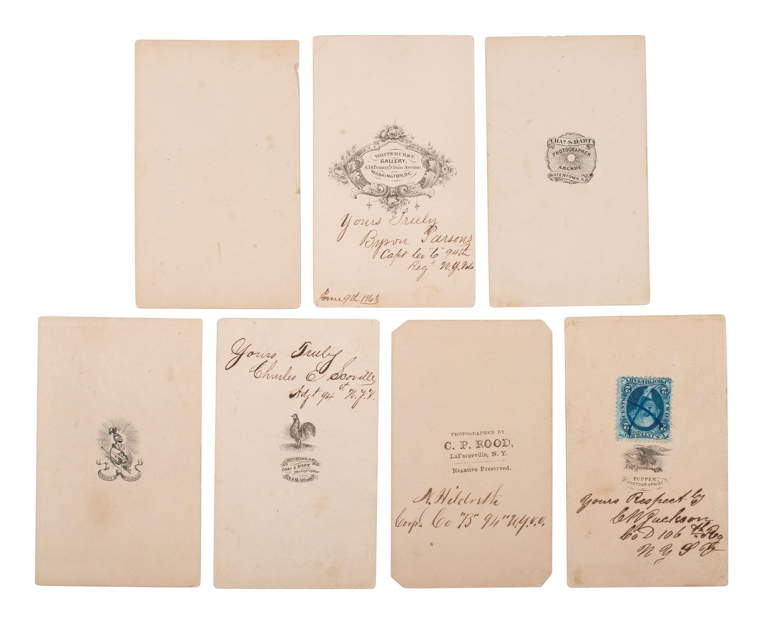 [CIVIL WAR]. A group of 16 CDVs of New York and Connecticut soldiers, highlighted by 10 images of identified members of the 94th New York Infantry, which was heavily engaged at Gettysburg.