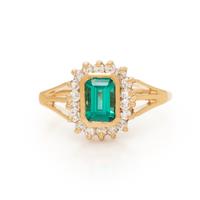 SYNTHETIC EMERALD AND DIAMOND RING