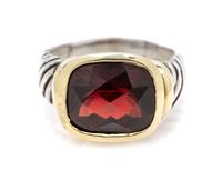 A Sterling Silver, 14 Karat Yellow Gold and Garnet 'Noblesse' Ring, David Yurman, 7.40 dwts.