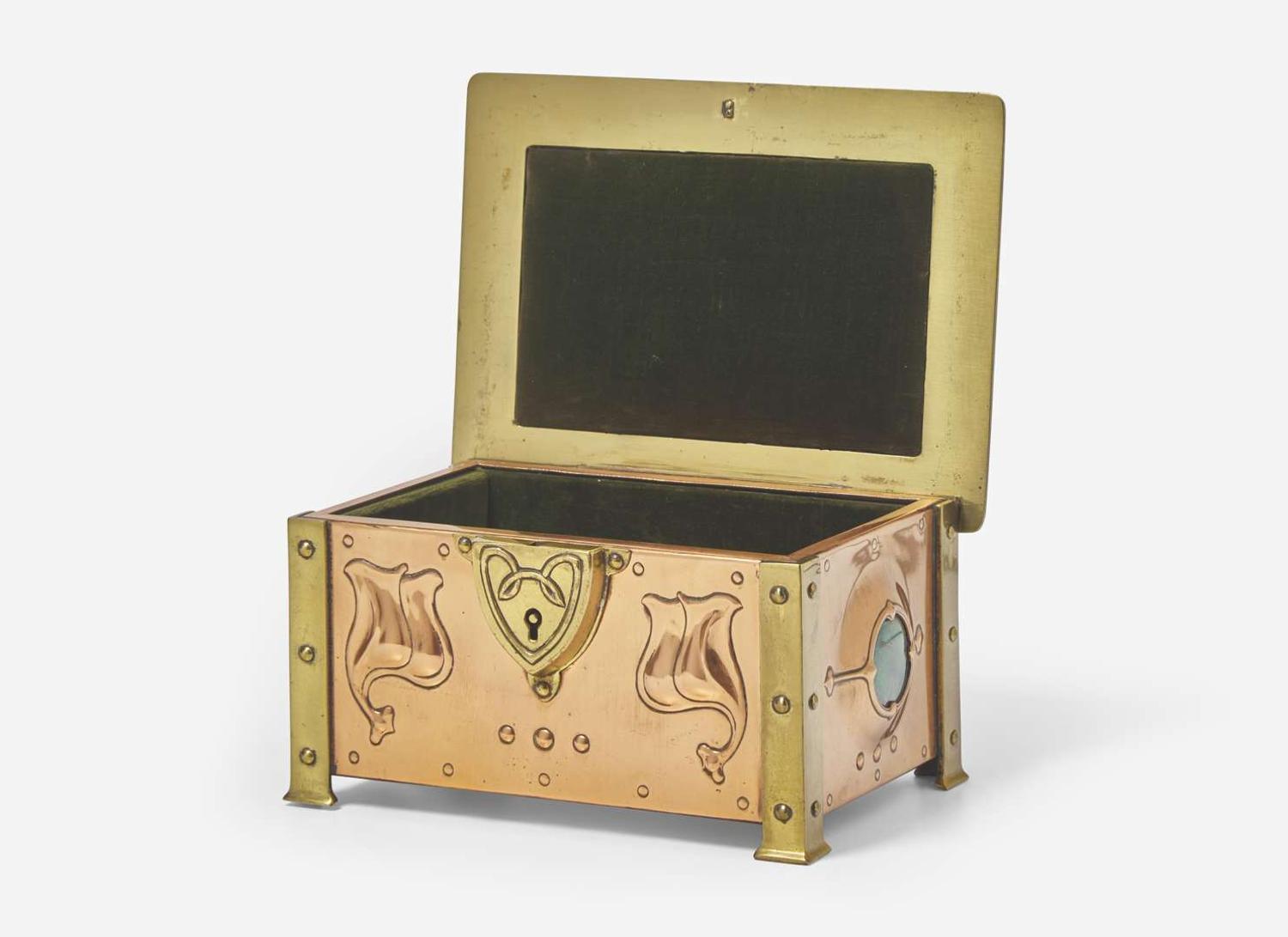 Attributed to A.E. Jones, Arts & Crafts Jewelry Casket with Ruskin Roundels