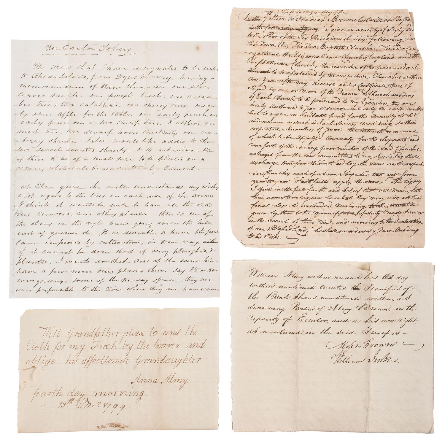 Anna Almy Jenkins, Quaker and Granddaughter of Brown University Founder, Moses Brown, Archive Featuring Correspondence, Wills, and Documents from the Religious Society of Friends