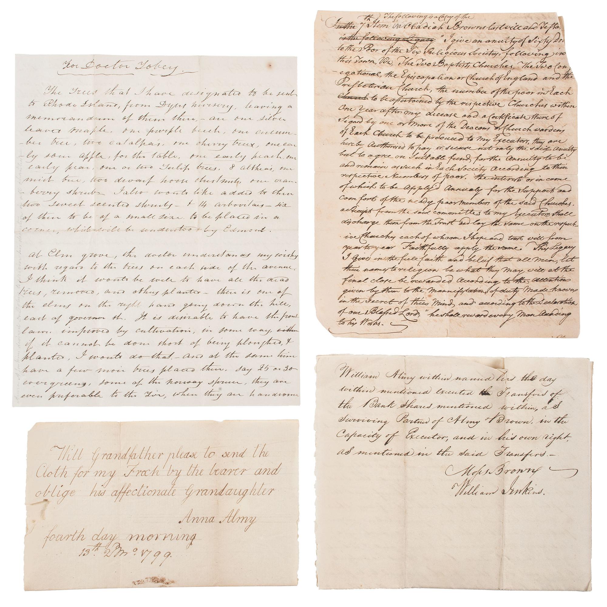 Anna Almy Jenkins, Quaker and Granddaughter of Brown University Founder, Moses Brown, Archive Featuring Correspondence, Wills, and Documents from the Religious Society of Friends