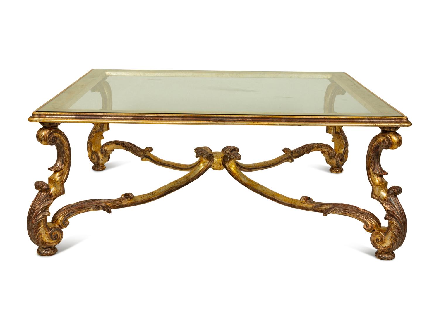 A Rococo Style Silver-Gilt Glass Top Coffee Table with Silver-Gilt Patina — 20TH CENTURY