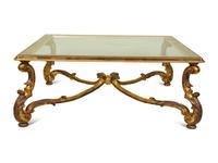 A Rococo Style Silver-Gilt Glass Top Coffee Table with Silver-Gilt Patina — 20TH CENTURY
