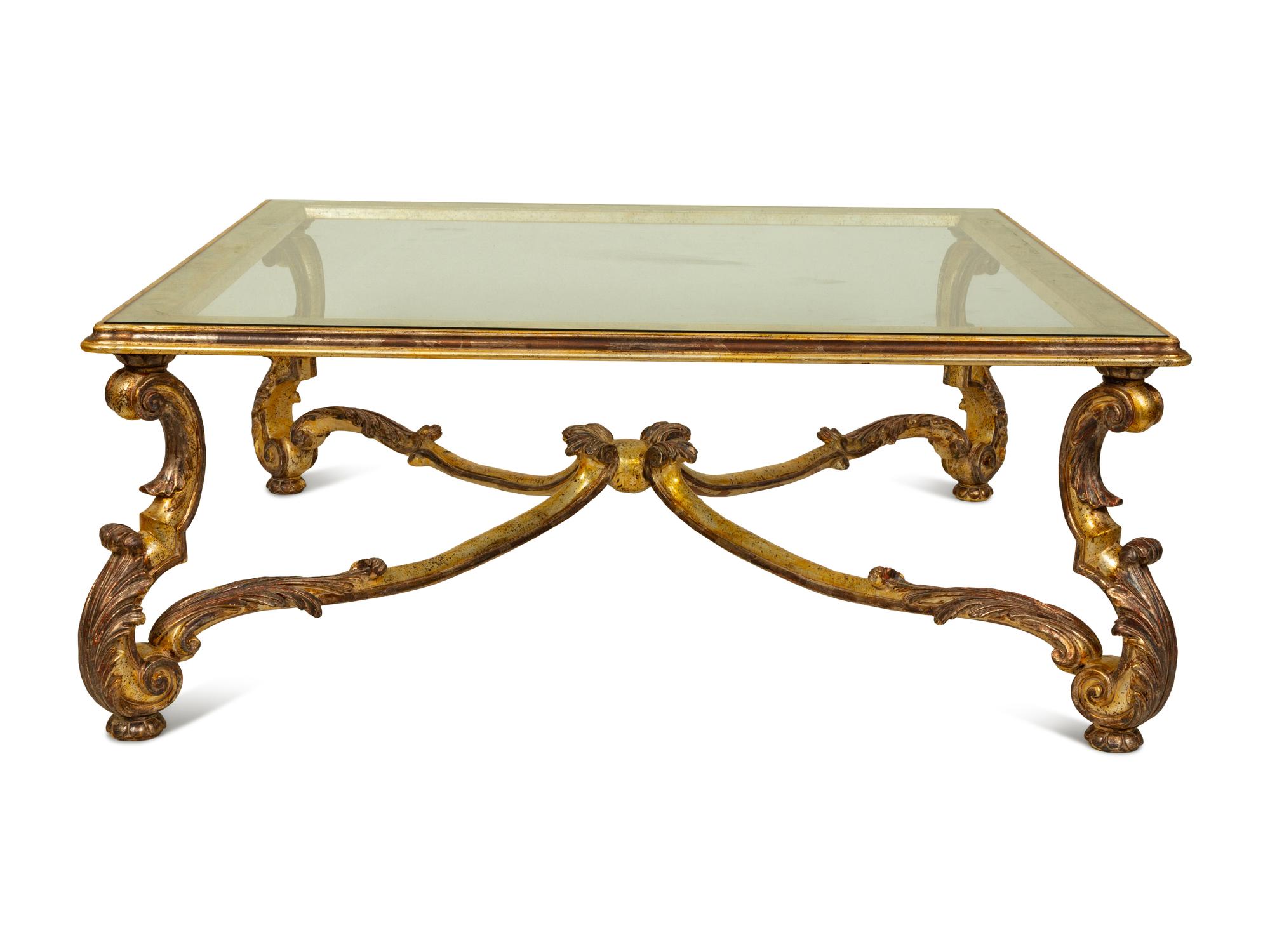 A Rococo Style Silver-Gilt Glass Top Coffee Table with Silver-Gilt Patina — 20TH CENTURY