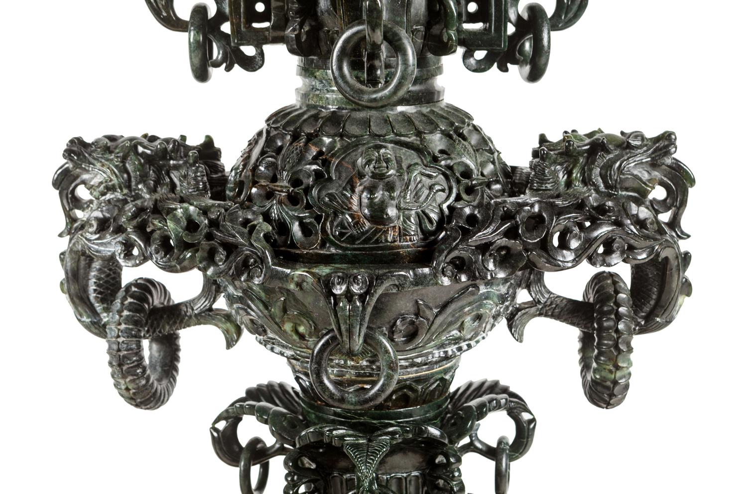 A Pair of Large Chinese Export Carved Hardstone Vessels