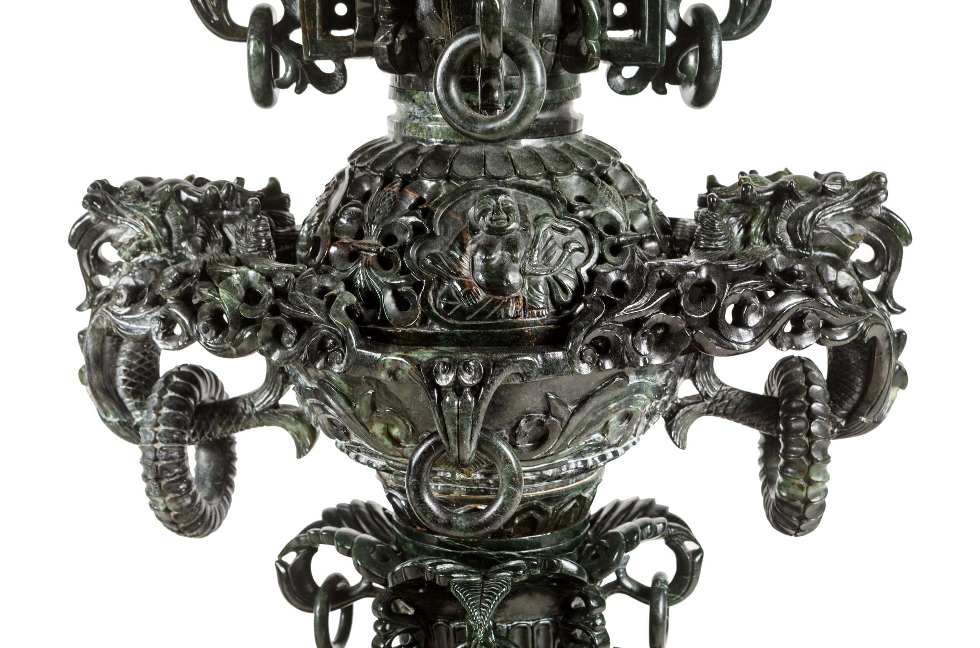 A Pair of Large Chinese Export Carved Hardstone Vessels